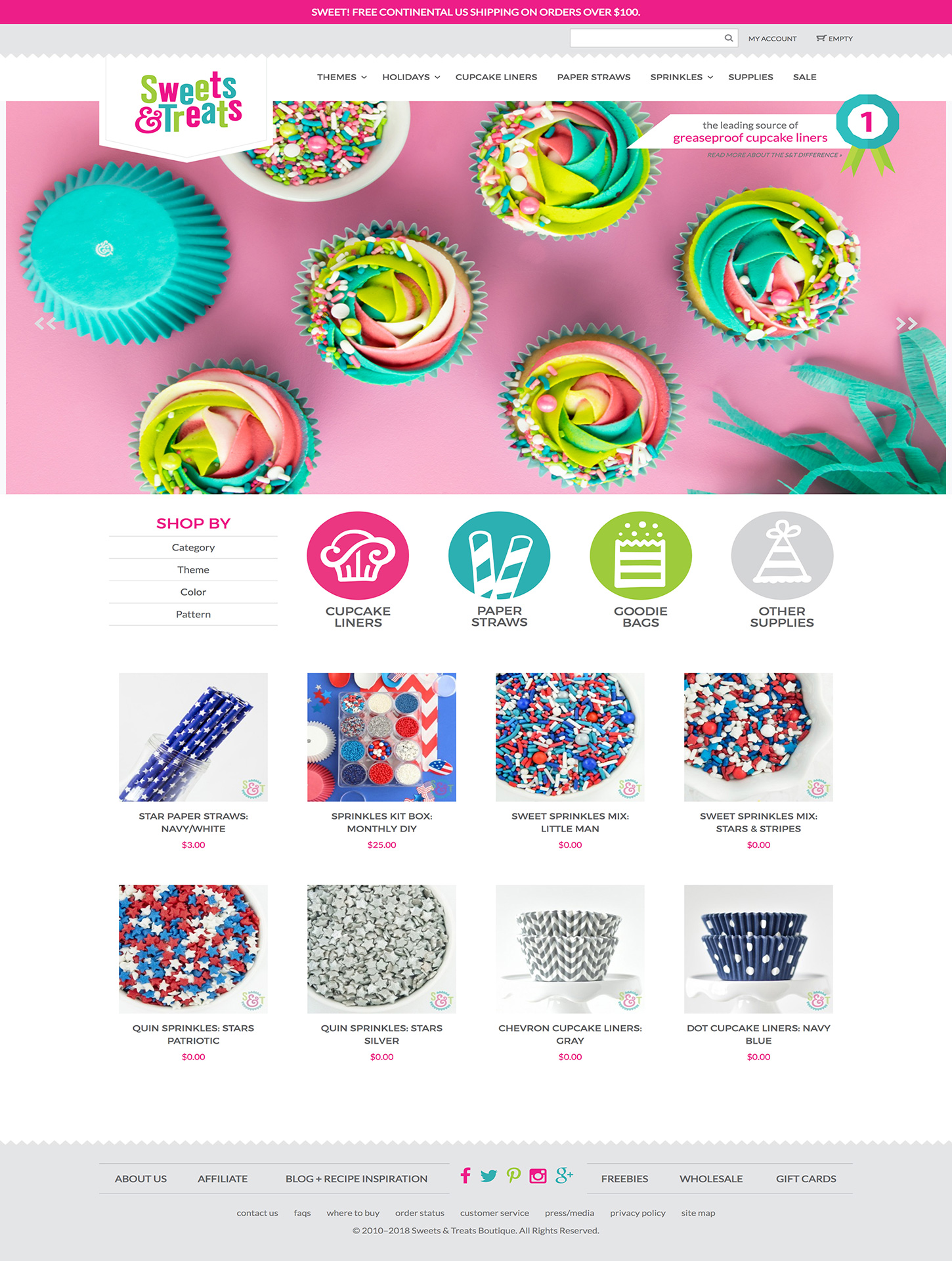 Screenshot of the Sweets & Treats website home page.